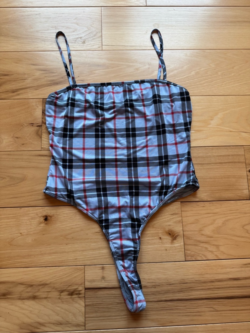 Blue thong plaid bodysuit